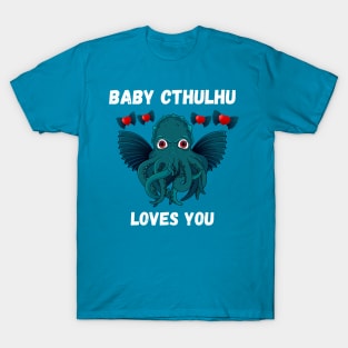 Cute Little Baby Cthulhu Loves You Design T-Shirt